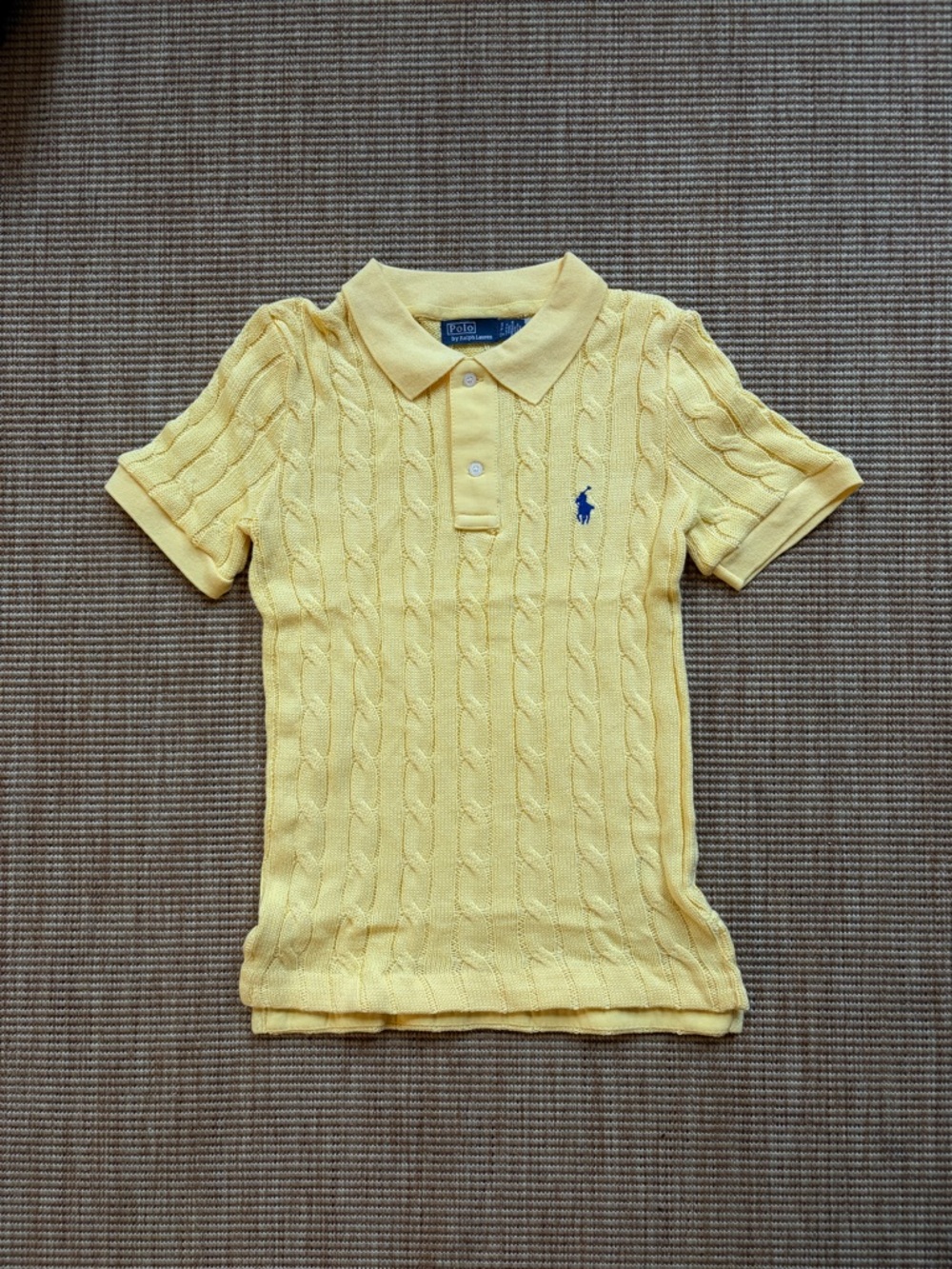 $168 Polo Ralph Lauren knit cable cotton polo shirt top in yellow - Picture 3 of 6